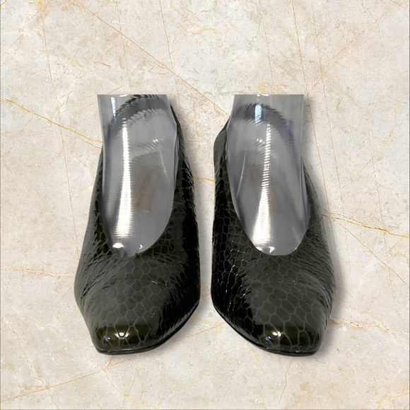 Bellini Black Patent Croc Heel SZ 11 Women Leather Ankle Strap Coquette Dinner - Picture 5 of 11